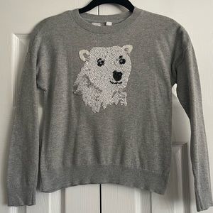 Girls GAP KIDS Crew Neck Sweater with Sequin Polar Bear Detail. SIZE M.